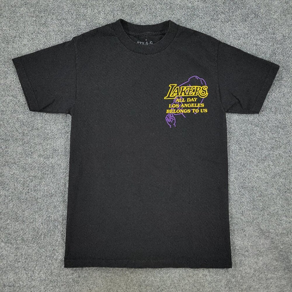 Los Angeles Lakers Shirt Men Small Black NBA Basketball Logo Short Sleeve Adult